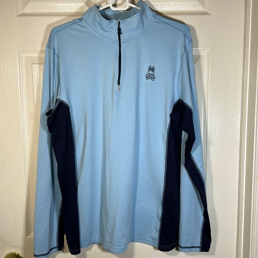 Psycho Bunny Men’s Blue Long Sleeves 1/4 Zip Pullover Activewear Top Size Large